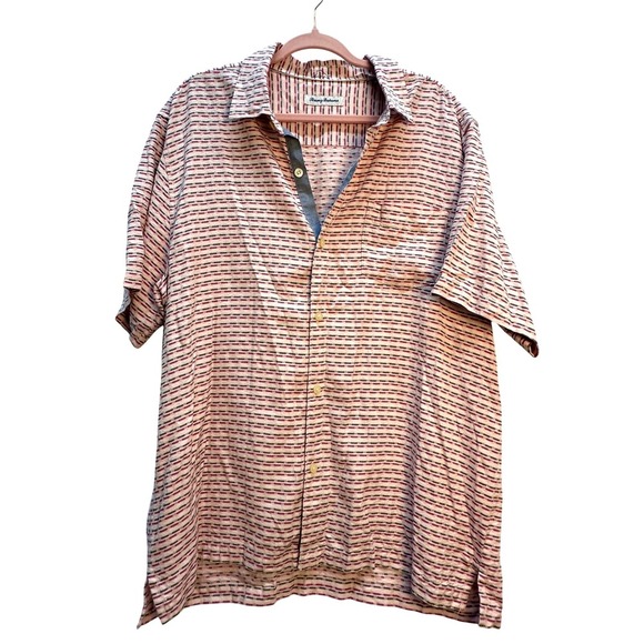 Tommy Bahama Silk Button Up Shirt Mens Size XL Pink Gray Short Sleeve - Picture 1 of 7